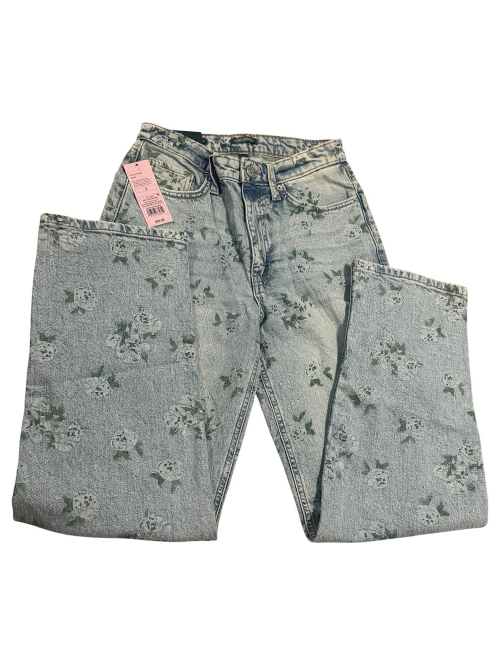 wild fable Light Wash Floral Wide-Leg Jeans - Green Print